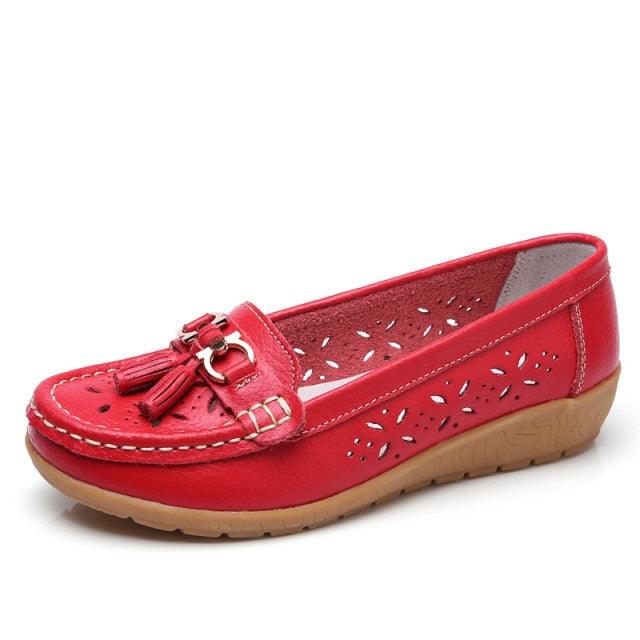Womens Flats Summer Genuine Leather Shoes Low Heels Slip On Casual Flat Shoes Women's Espadrilles Casual Shoes Spring Comfortable Strong Design