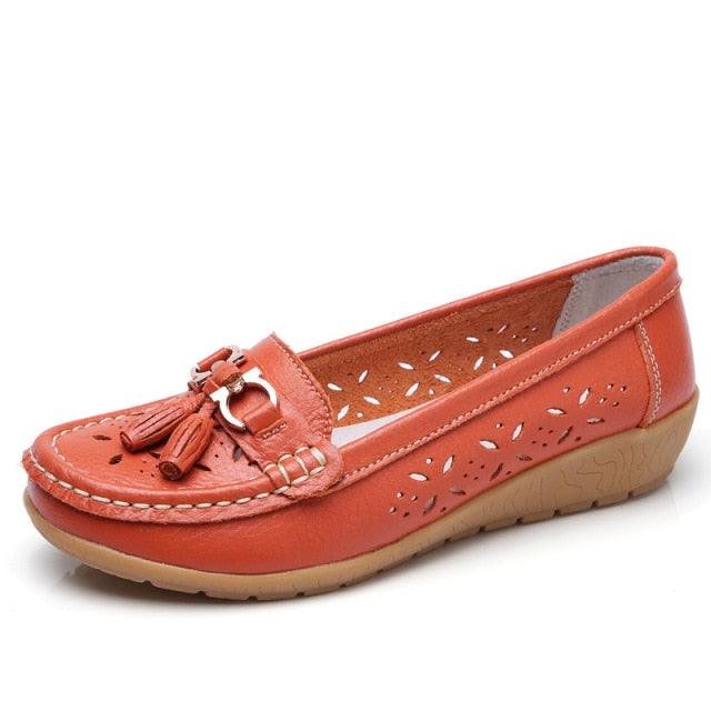 Womens Flats Summer Genuine Leather Shoes Low Heels Slip On Casual Flat Shoes Women's Espadrilles Casual Shoes Spring Comfortable Strong Design