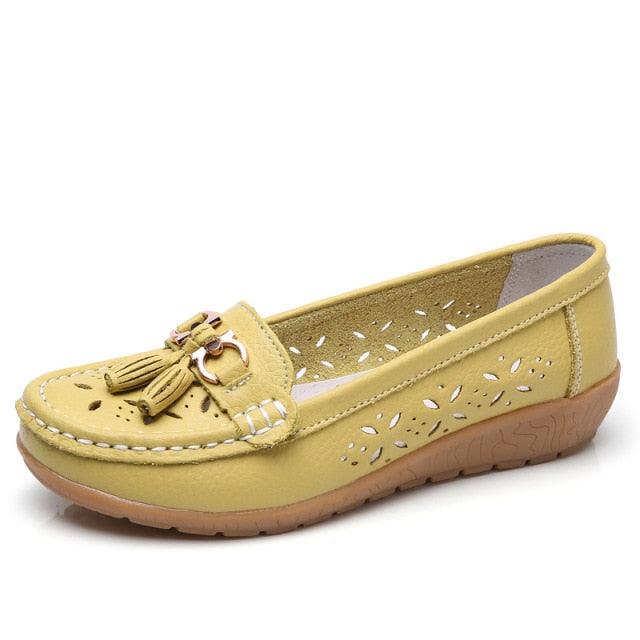 Womens Flats Summer Genuine Leather Shoes Low Heels Slip On Casual Flat Shoes Women's Espadrilles Casual Shoes Spring Comfortable Strong Design