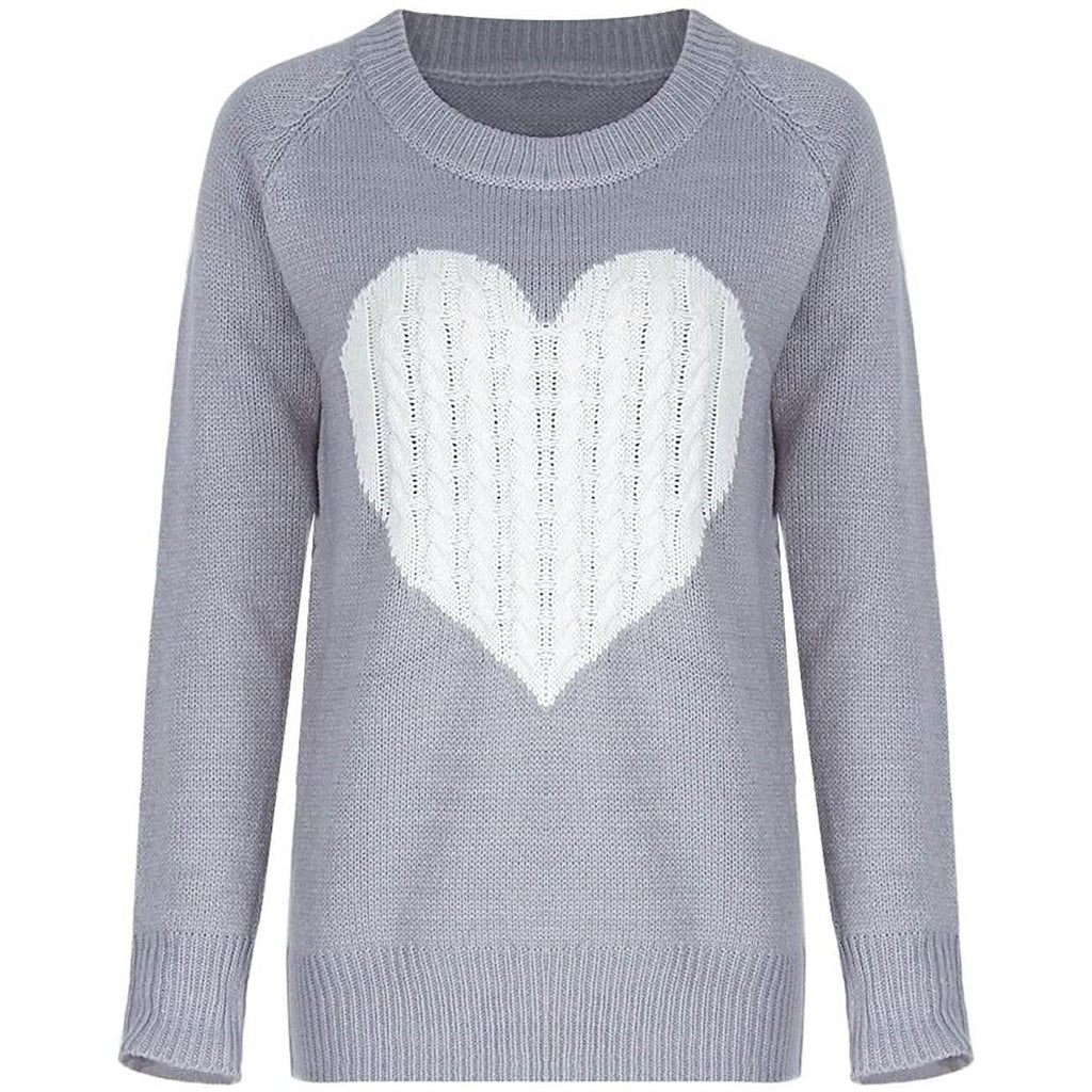 Women's Long Sleeve Crewneck Cute Heart Knitted Sweaters