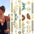 Womens Metallic Temporary Sticker Tattoos Gold Silver Waterproof Tattoos for Women
