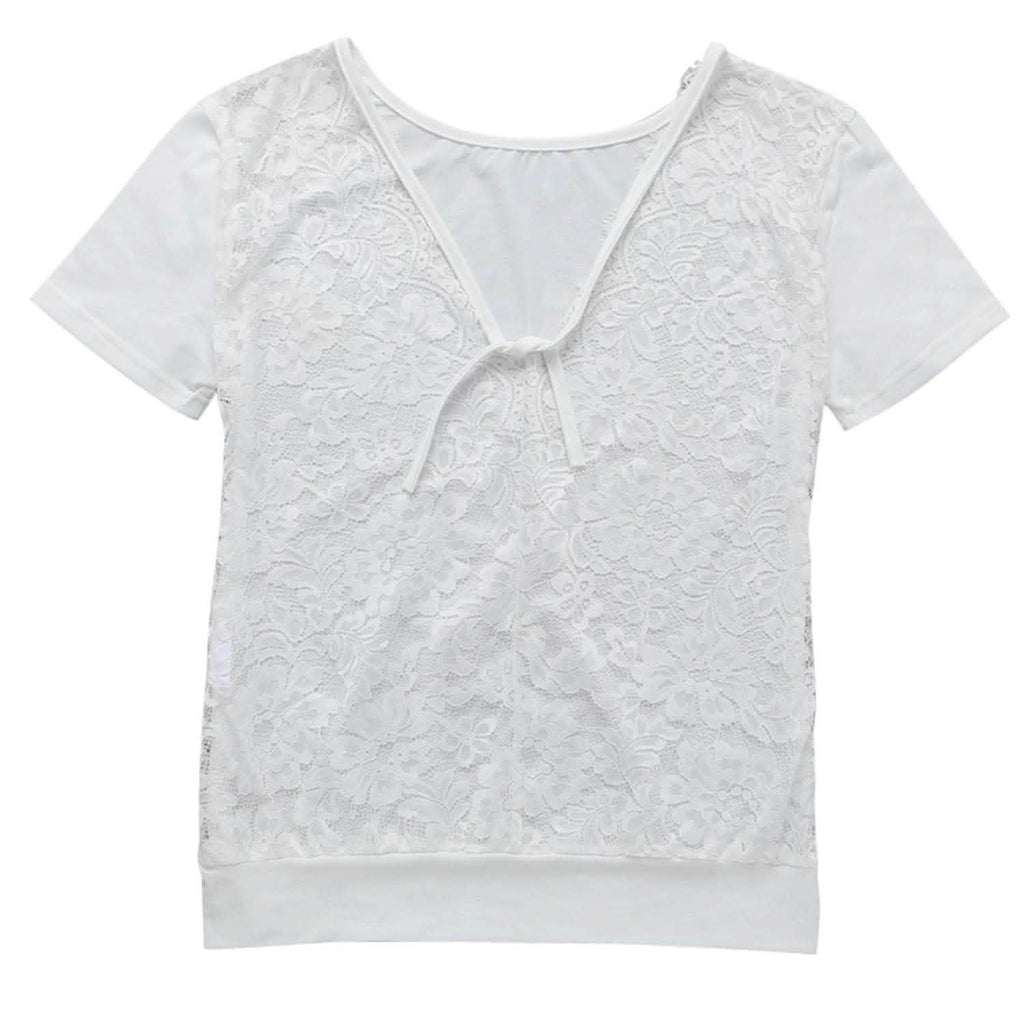 Women's Short Sleeve Back Lace Top Blouse