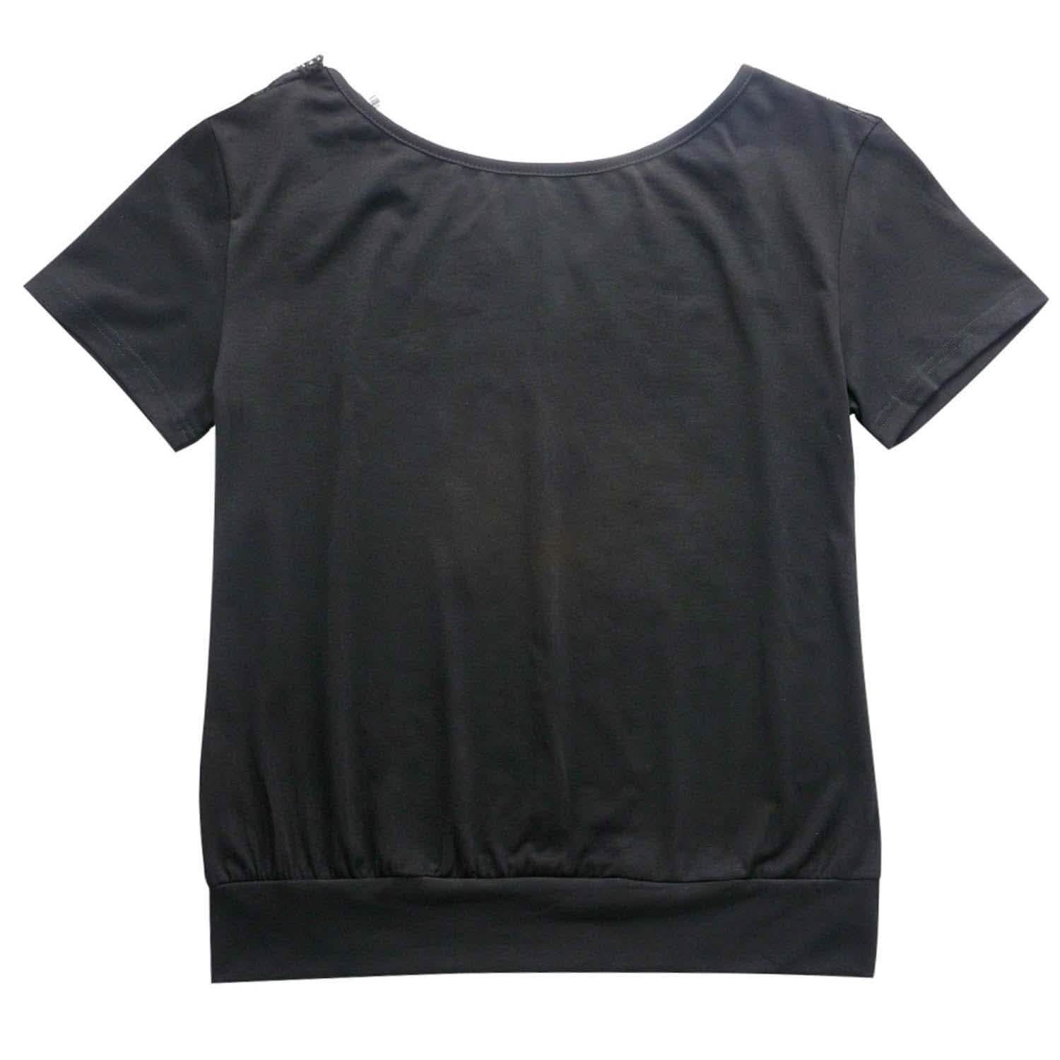 Women's Short Sleeve Back Lace Top Blouse