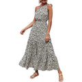 Women's Summer Floral One Shoulder Ruffled Hem Maxi Dresses