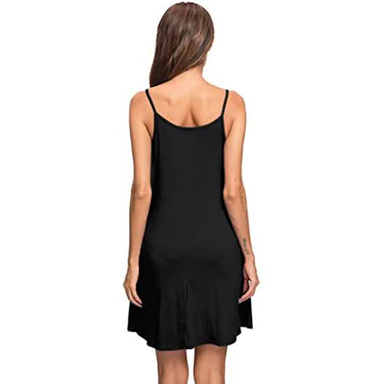 Women's Summer Spaghetti Strap Casual Swing Tank Beach Cover Up Dress with Pockets