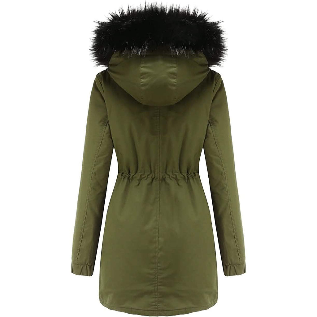 Women's Winter Coat Warm Thick Black Fleece Lined Wide Furry Hood Parka