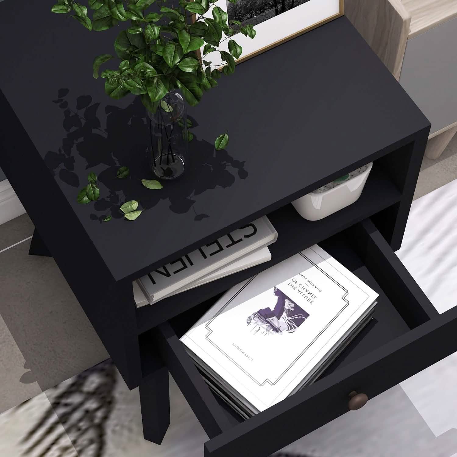 Wood Nightstand with Drawer