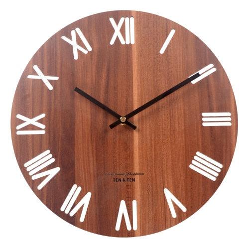 Wooden 3D Wall Clock Modern Design Nordic Brief Living Room Decoration Wooden Round Wall Clock Vintage Rustic Clock for Kitchen Bedroom Office Home Silent & Non-Ticking Large Numbers Kitchen Clock Art Hollow Wall Watch Home Decor 12 inch