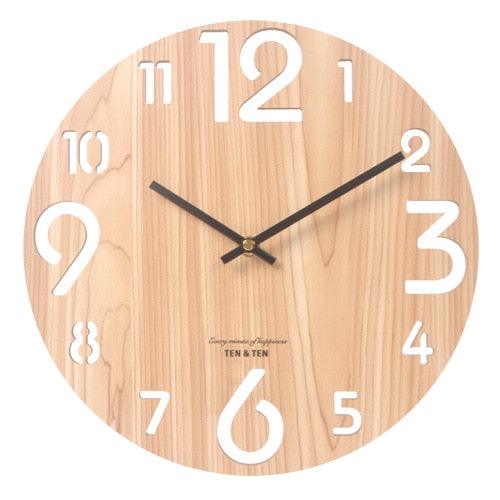 Wooden 3D Wall Clock Modern Design Nordic Brief Living Room Decoration Wooden Round Wall Clock Vintage Rustic Clock for Kitchen Bedroom Office Home Silent & Non-Ticking Large Numbers Kitchen Clock Art Hollow Wall Watch Home Decor 12 inch