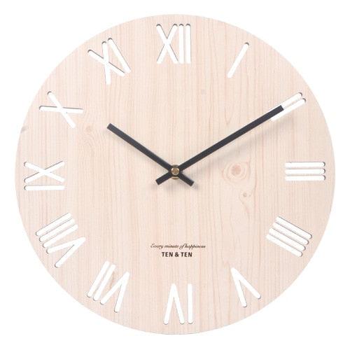 Wooden 3D Wall Clock Modern Design Nordic Brief Living Room Decoration Wooden Round Wall Clock Vintage Rustic Clock for Kitchen Bedroom Office Home Silent & Non-Ticking Large Numbers Kitchen Clock Art Hollow Wall Watch Home Decor 12 inch