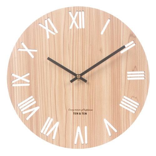 Wooden 3D Wall Clock Modern Design Nordic Brief Living Room Decoration Wooden Round Wall Clock Vintage Rustic Clock for Kitchen Bedroom Office Home Silent & Non-Ticking Large Numbers Kitchen Clock Art Hollow Wall Watch Home Decor 12 inch