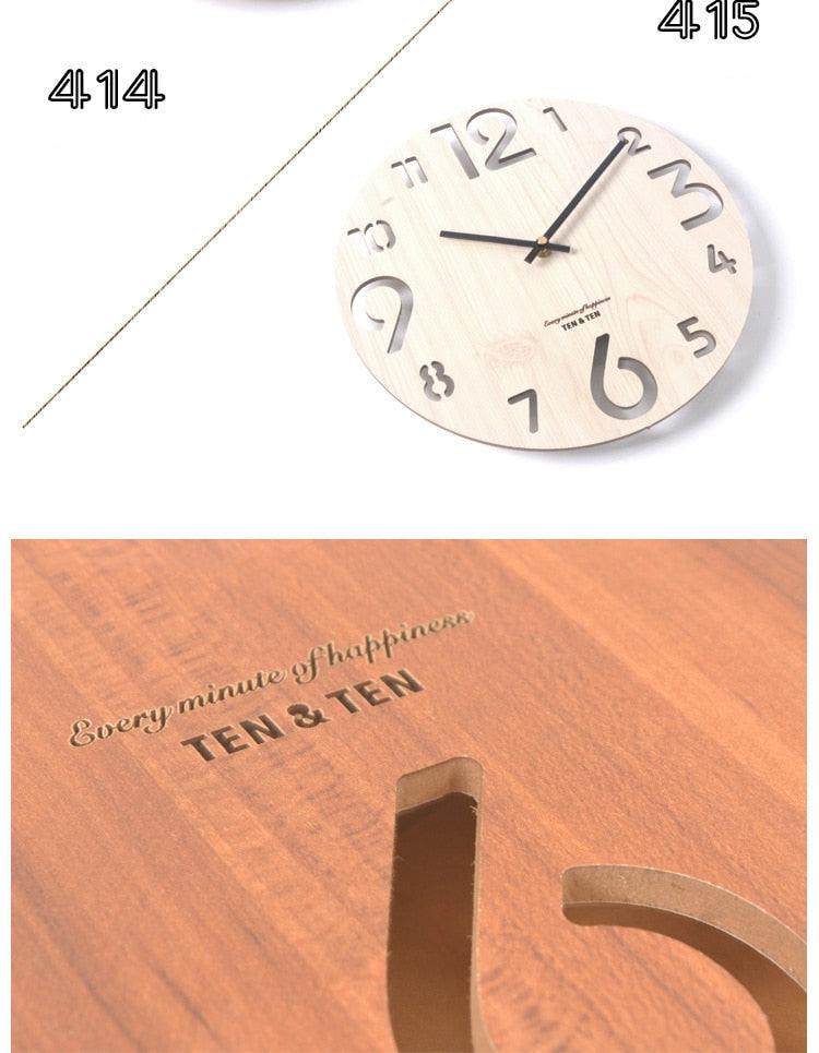 Wooden 3D Wall Clock Modern Design Nordic Brief Living Room Decoration Wooden Round Wall Clock Vintage Rustic Clock for Kitchen Bedroom Office Home Silent & Non-Ticking Large Numbers Kitchen Clock Art Hollow Wall Watch Home Decor 12 inch