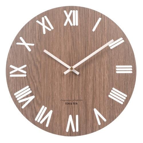 Wooden 3D Wall Clock Modern Design Nordic Brief Living Room Decoration Wooden Round Wall Clock Vintage Rustic Clock for Kitchen Bedroom Office Home Silent & Non-Ticking Large Numbers Kitchen Clock Art Hollow Wall Watch Home Decor 12 inch