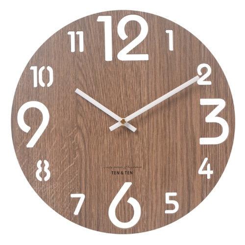 Wooden 3D Wall Clock Modern Design Nordic Brief Living Room Decoration Wooden Round Wall Clock Vintage Rustic Clock for Kitchen Bedroom Office Home Silent & Non-Ticking Large Numbers Kitchen Clock Art Hollow Wall Watch Home Decor 12 inch