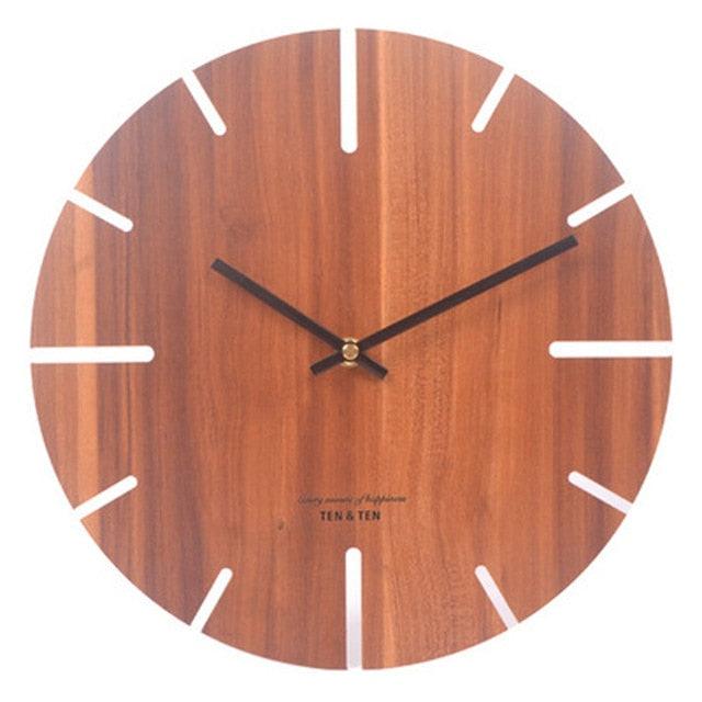Wooden 3D Wall Clock Modern Design Nordic Brief Living Room Decoration Wooden Round Wall Clock Vintage Rustic Clock for Kitchen Bedroom Office Home Silent & Non-Ticking Large Numbers Kitchen Clock Art Hollow Wall Watch Home Decor 12 inch