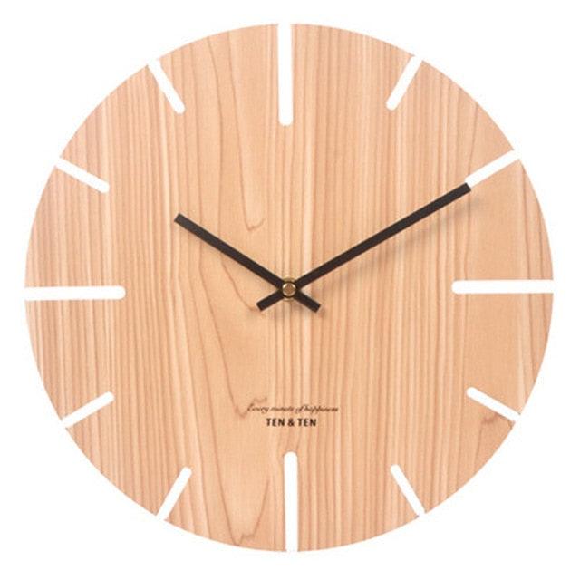Wooden 3D Wall Clock Modern Design Nordic Brief Living Room Decoration Wooden Round Wall Clock Vintage Rustic Clock for Kitchen Bedroom Office Home Silent & Non-Ticking Large Numbers Kitchen Clock Art Hollow Wall Watch Home Decor 12 inch