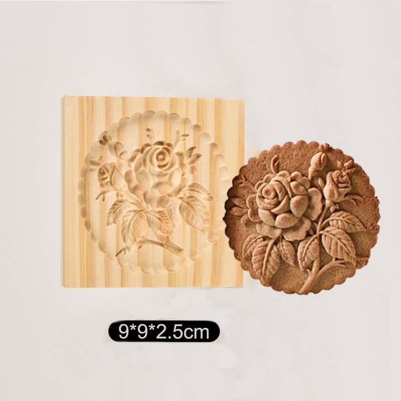 Wooden Cookie Mold Cutter Wooden Gingerbread Cookie Moulds Press 3D Cake Embossing Baking Mold Rose Flower Cutter Bakery Gadgets Cookies, Wooden Cookie Cutter, Funny Wooden Cookie Molds For Baking, Gingerbread Mold, Pine Cone Mold, Cake Mold