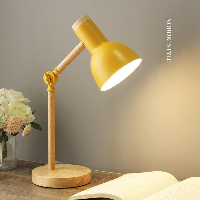 Wooden Desk Lamp for Study With Flexo Light Creative Nordic Iron LED Folding Simple Table Lamp for Bedroom Home Decor Decorative Table Lamp Cute Study Lamps for Bedroom Décor