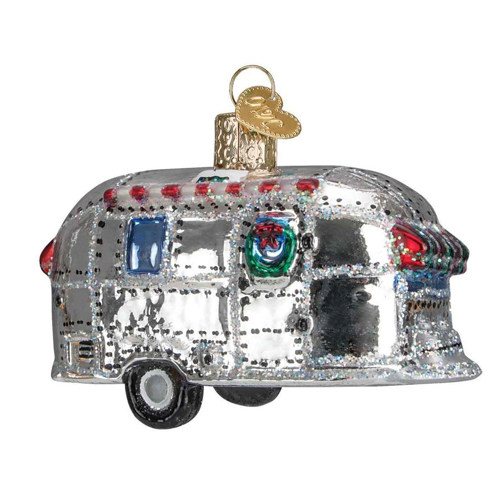 Vintage Camping Trailer Glass Ornament