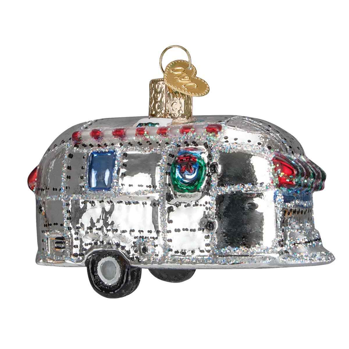 Vintage Camping Trailer Glass Ornament