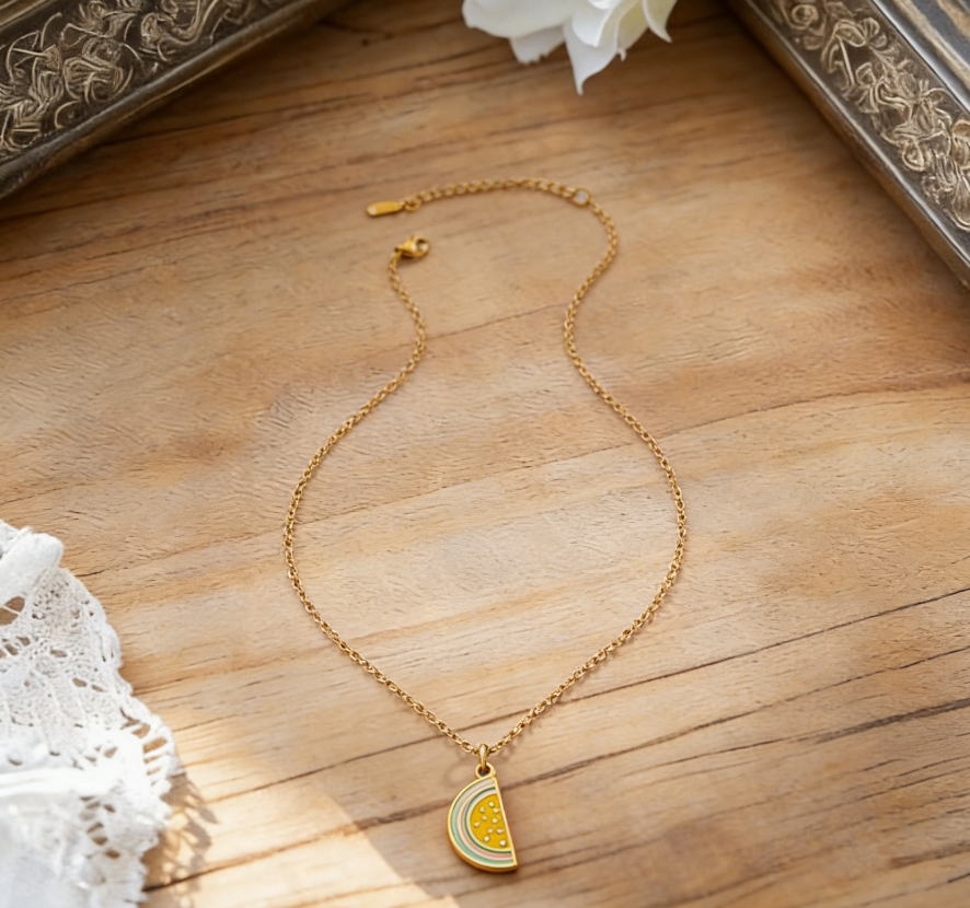 Stainless Steel Enamel Fruit Pendant Necklace