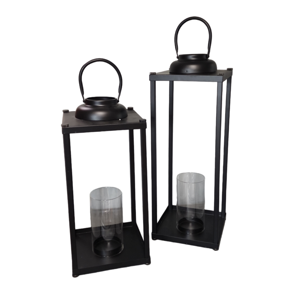 Modern Metal Pillar Lanterns - 2 Piece Set