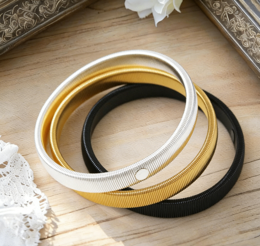 Men's Metal Spring Bangle Cuff Bracelet