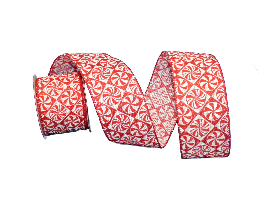 Red and White Peppermint Candy Ribbon - 2.5" x 10 Yards