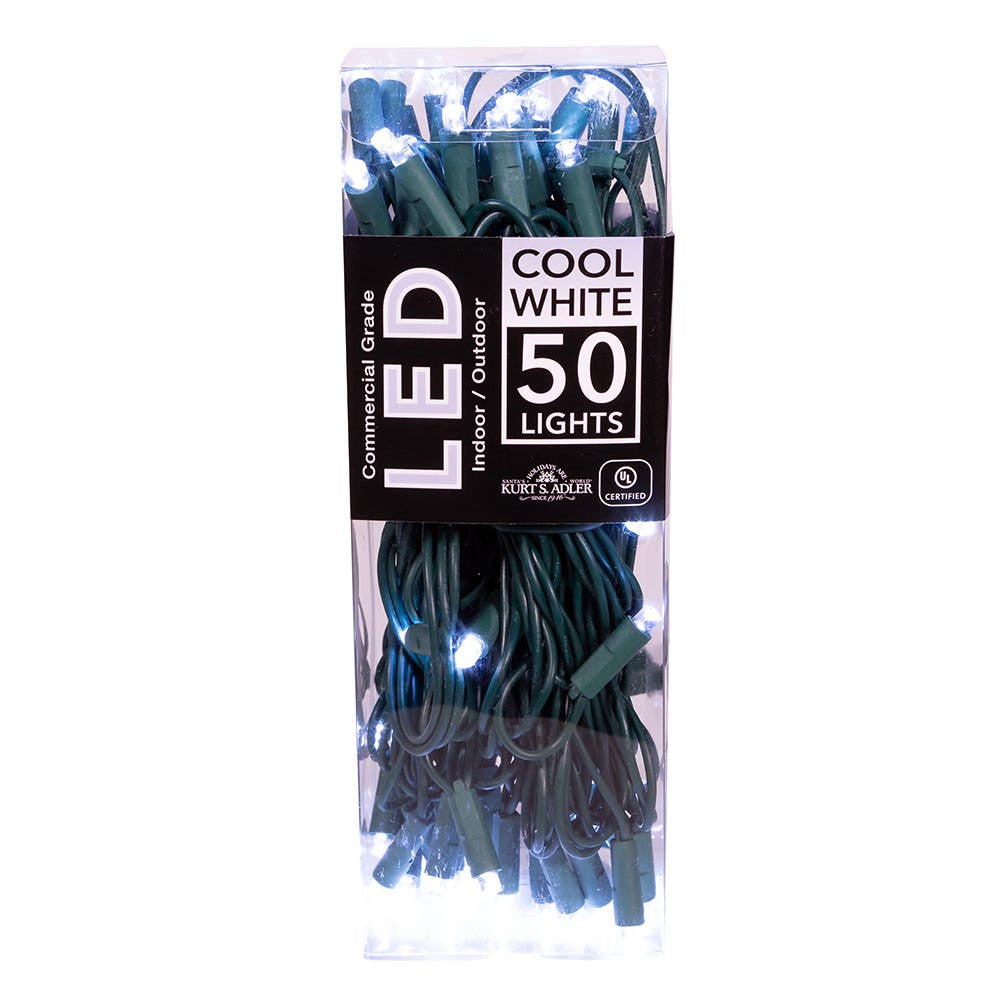 50-Light 5mm Cool White LED Green Wire Light Set