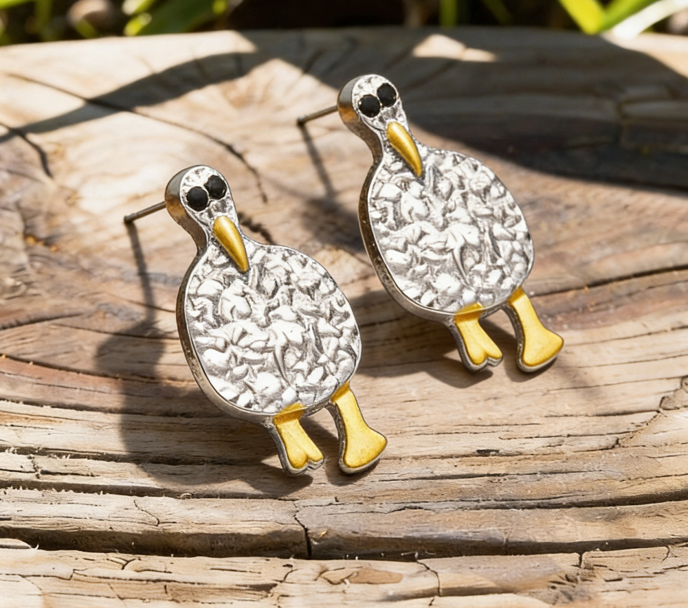 Cartoon Bird Earrings with Vintage Wrinkle Finish