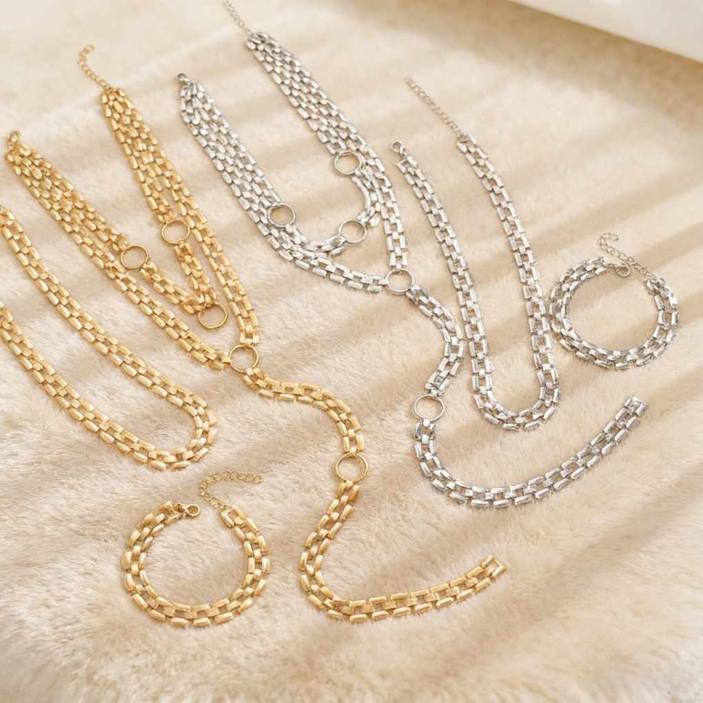 Y-Shaped Layered Necklace & Bracelet Set