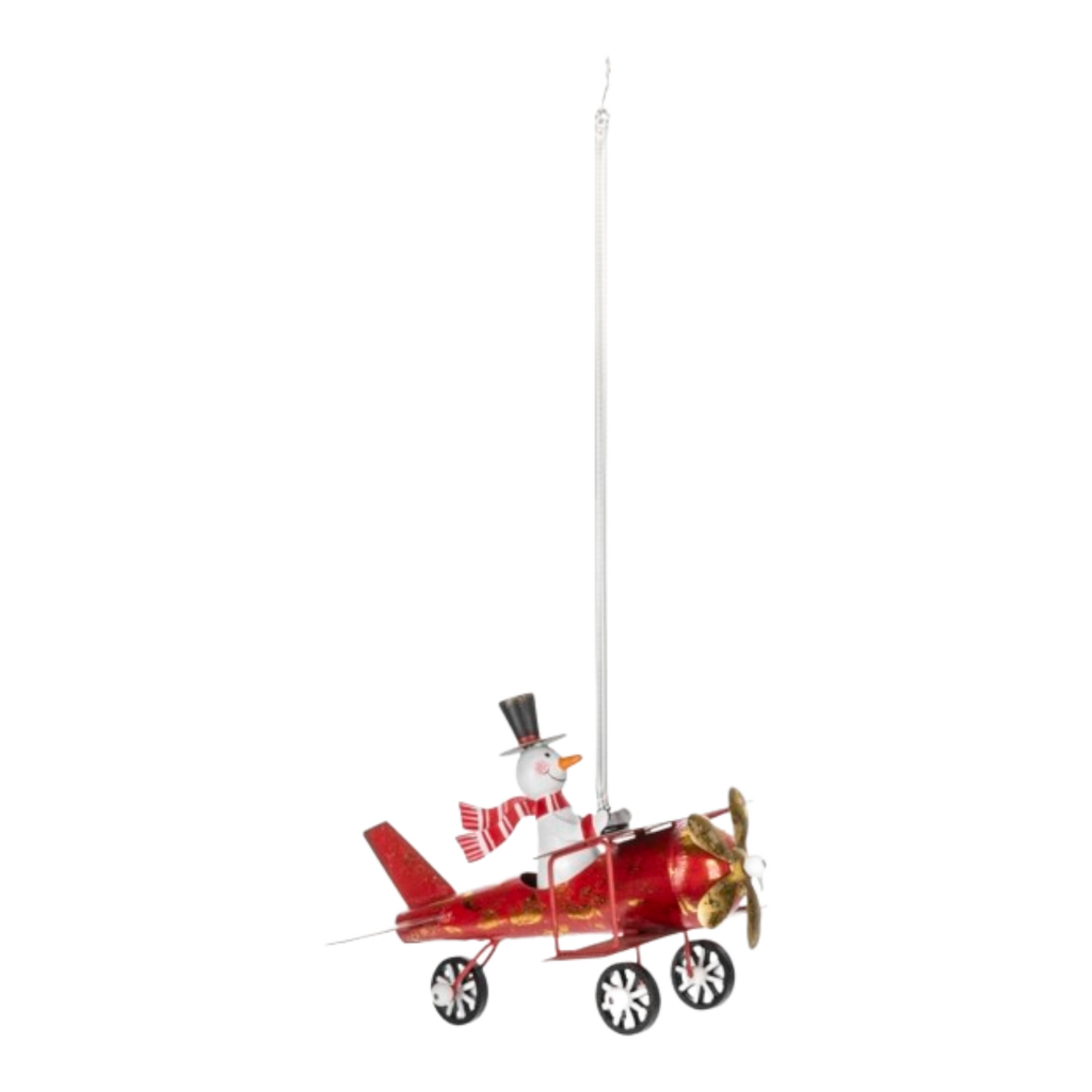 Springy Snowman Bi-plane Ornament