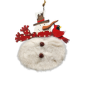 Wood and Fur Snowman Ornament - Red Scarf with Cardinal