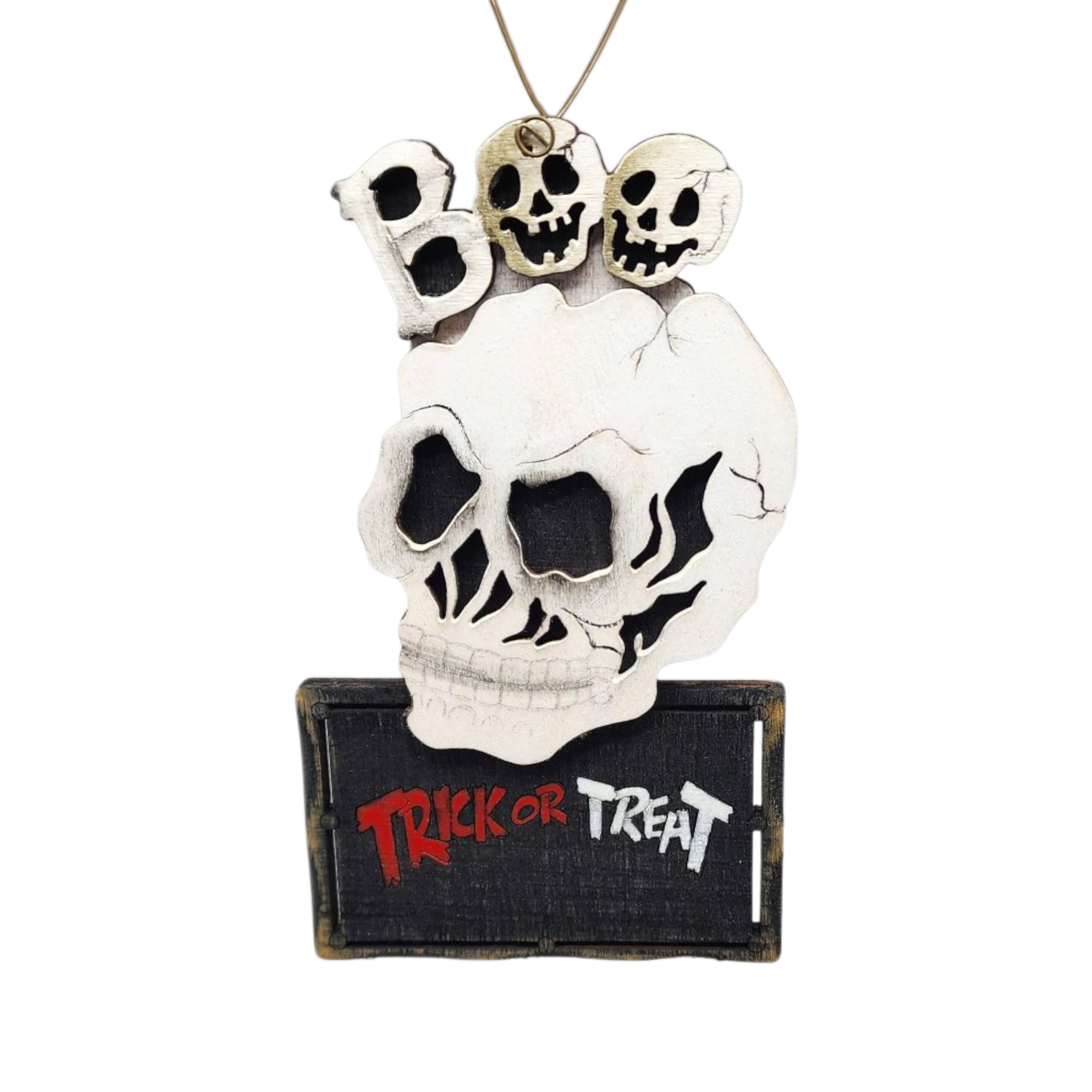 Wooden Halloween Ornament -  Skull
