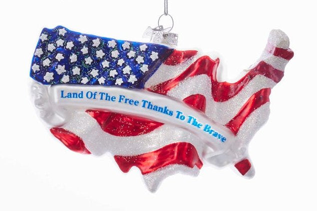 Glass America Stars and Stripes Ornament - Land Of The Free Thanks To The Brave