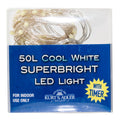 50-Light Battery-Operated Classic White Superbright LED Light Set - Clear Wire