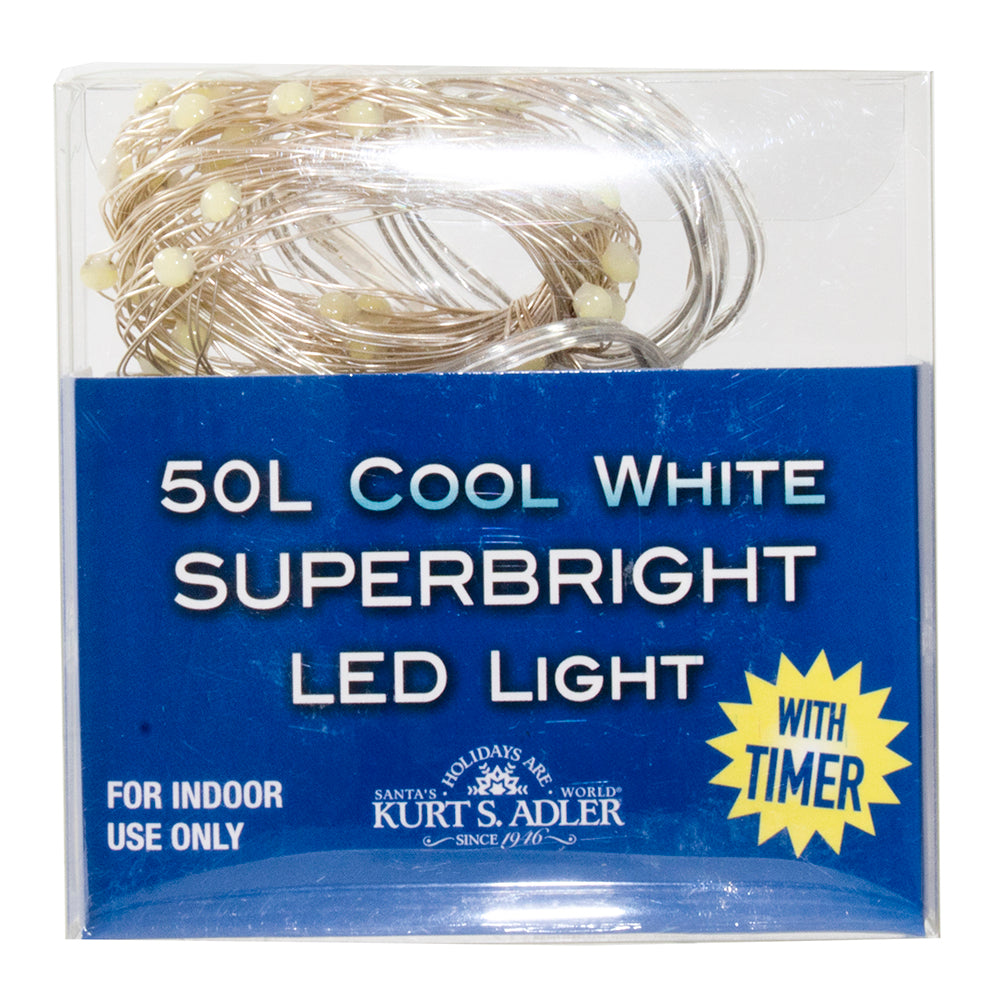 50-Light Battery-Operated Classic White Superbright LED Light Set - Clear Wire