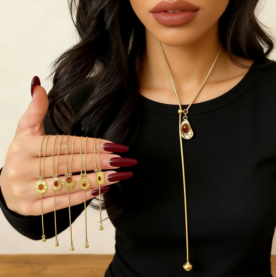 Gold Sunflower & Tiger Eye Long Necklace