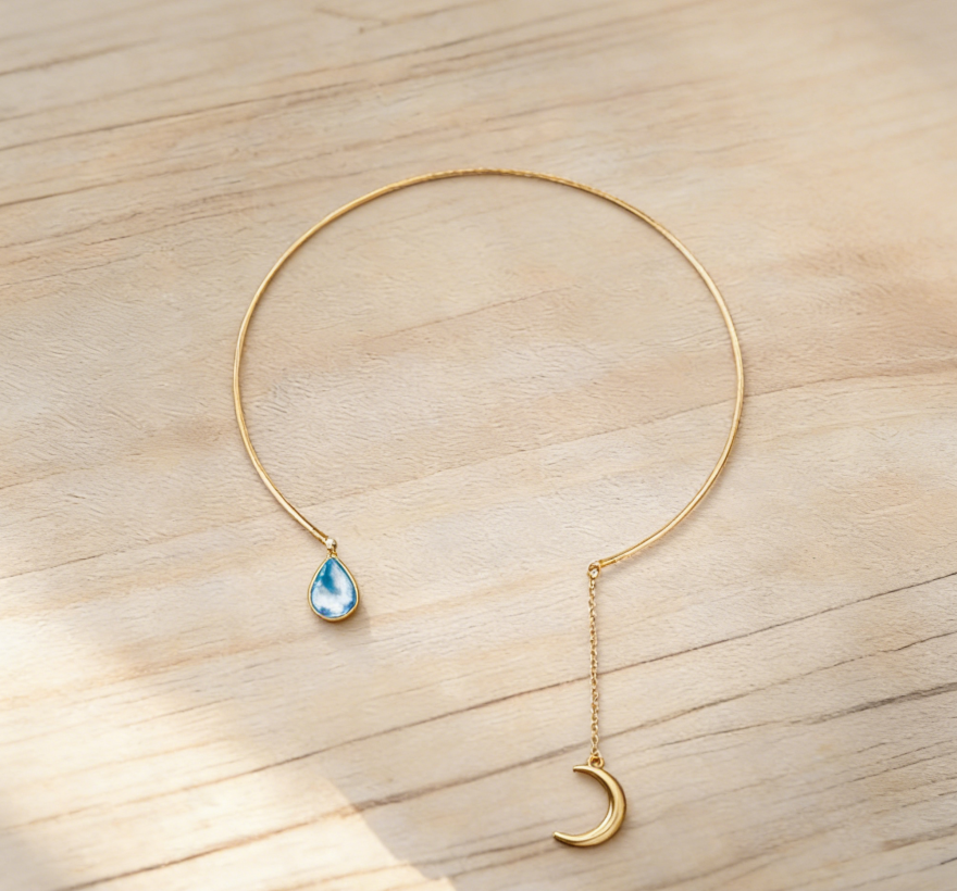 Simple & Elegant Zircon Moon Drop Choker