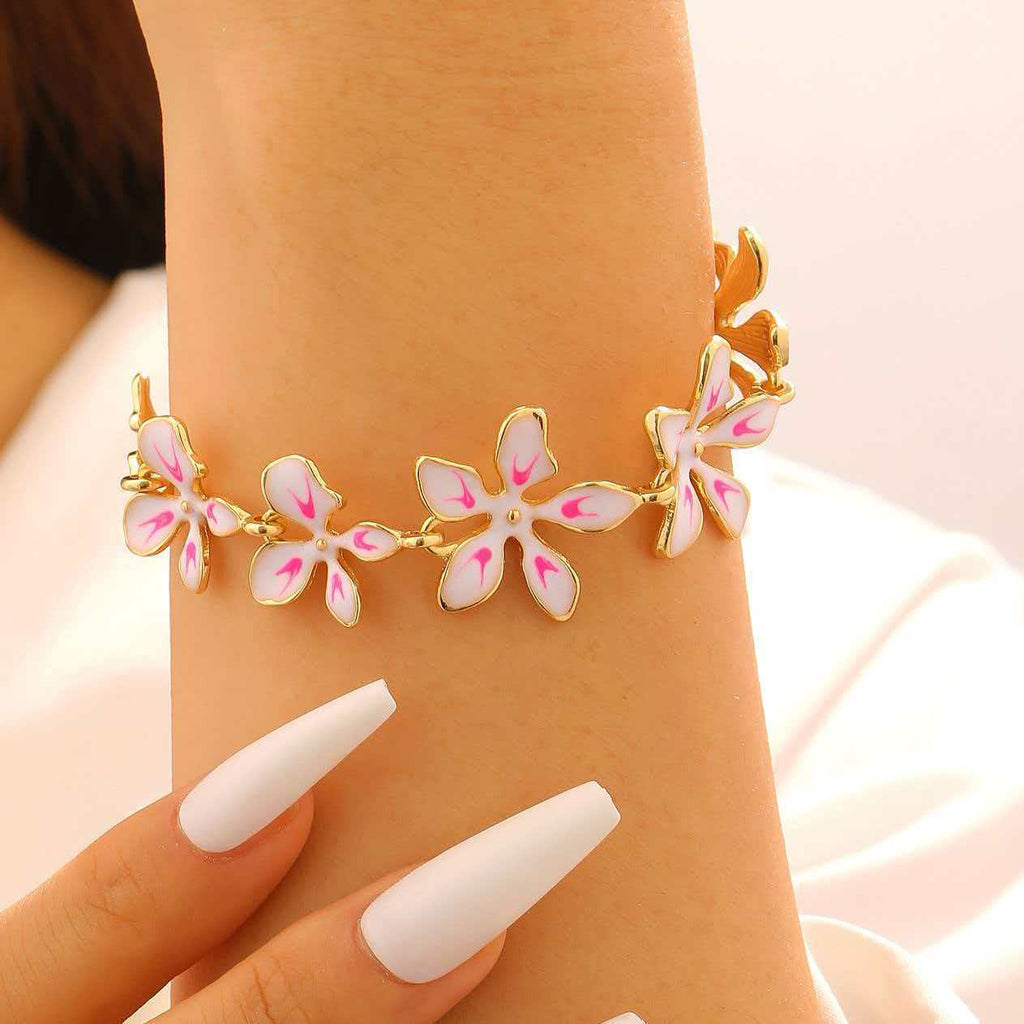 Trendy Geometric Enamel Flower Jewelry Set