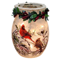 Lighted Glass Jar with Garland - Holly & Cardinals