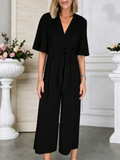 Women's Summer Solid V-Neck Short Sleeve Jumpsuit