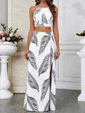 Vacation Print Two-Piece Skirt Set