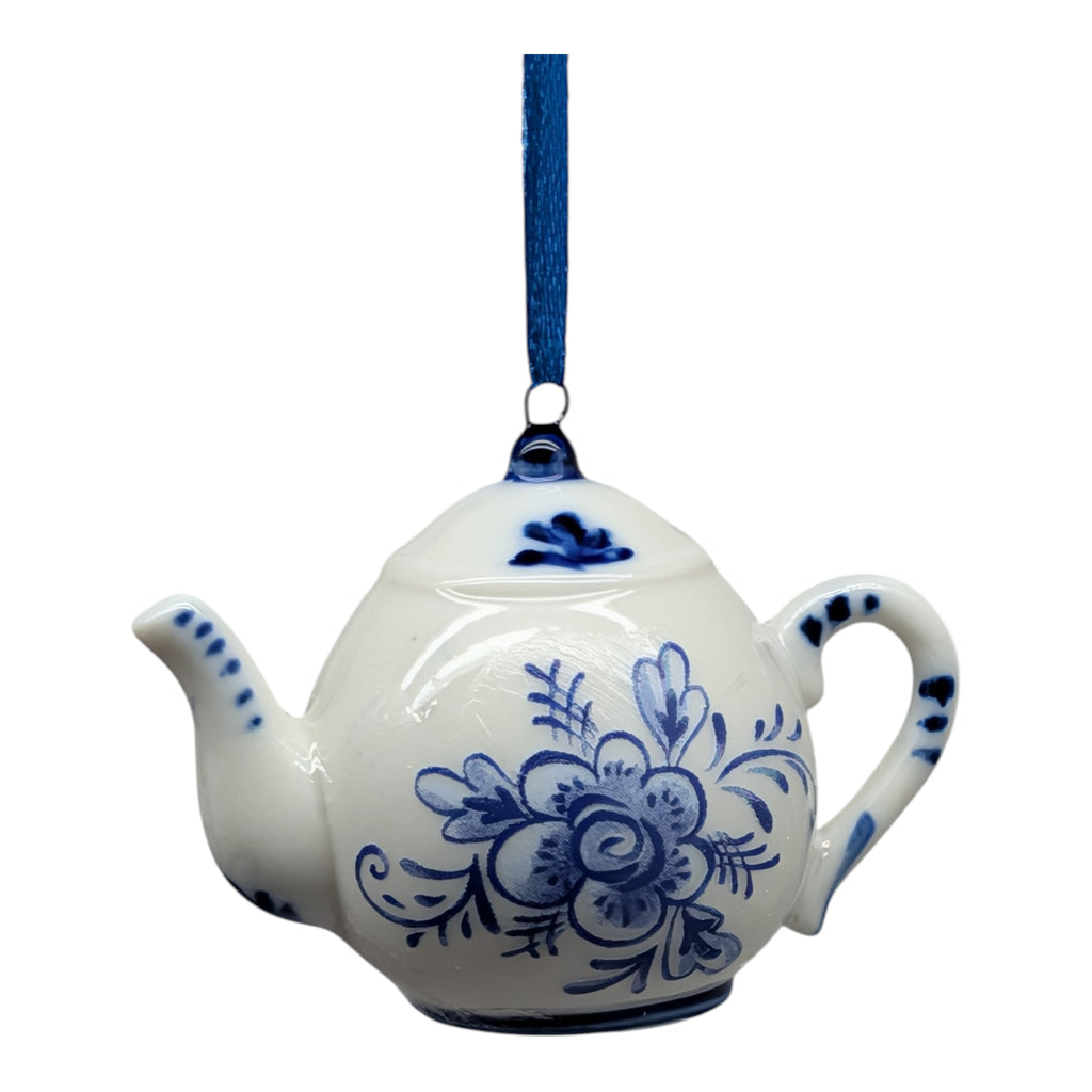 Porcelain Blue Teapot Ornament - Short