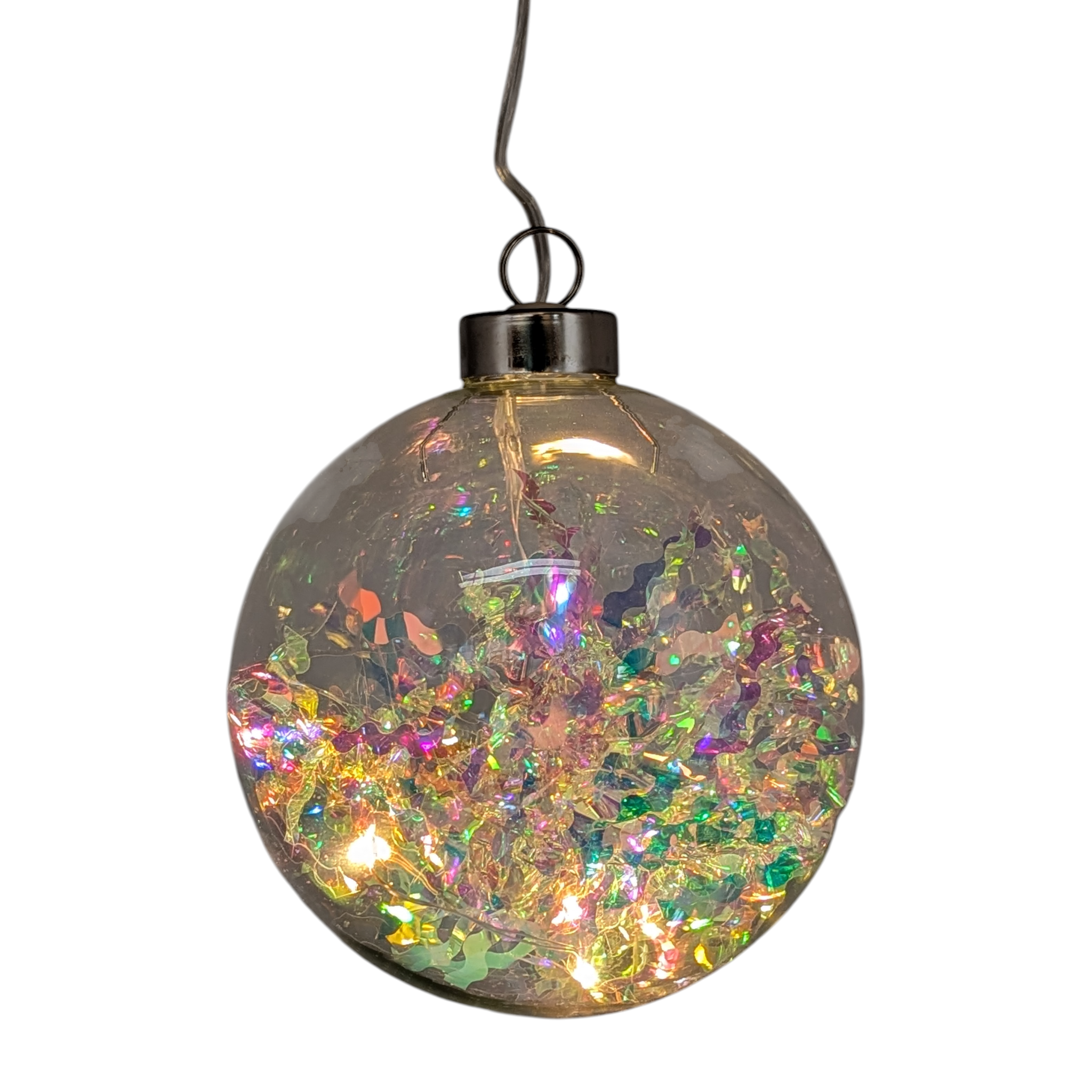Lighted USB Clear Iridescent Glass Ball Ornament - Clear