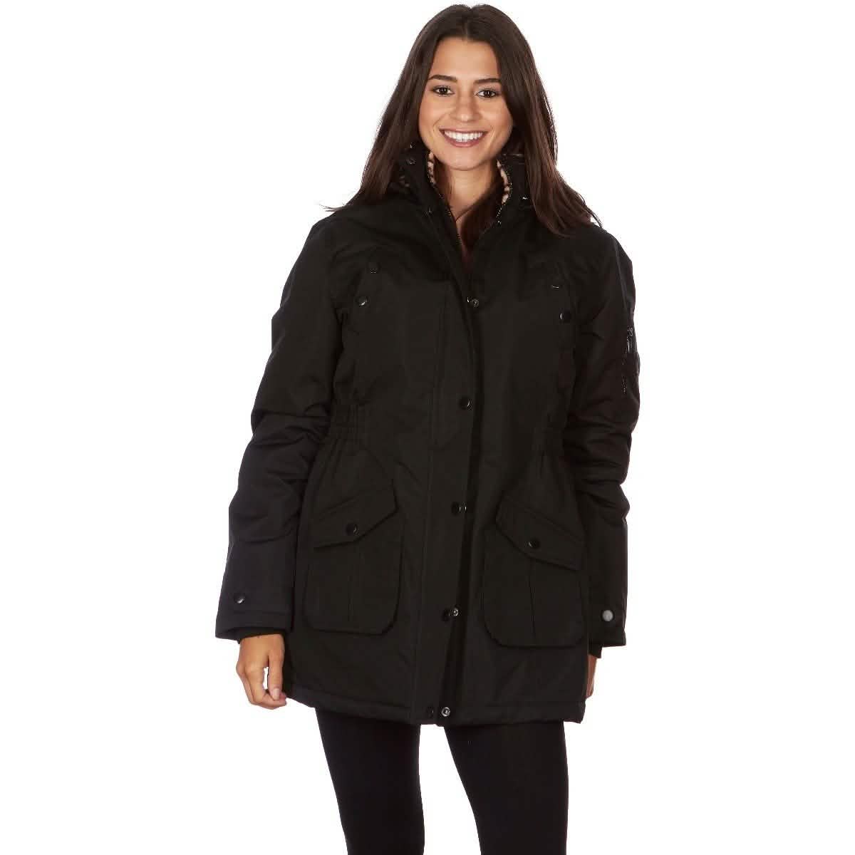 Yoki Women's Long Heavy Weight Coat with Leopard Sherpa Lining and Hood