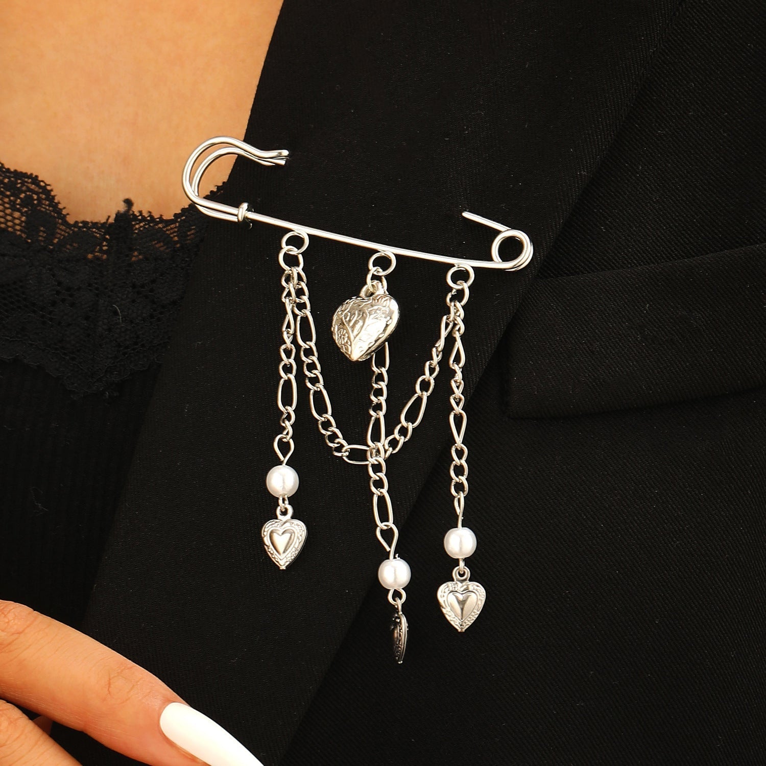 Heart, Star & Four-Pointed Star Tassel Brooch
