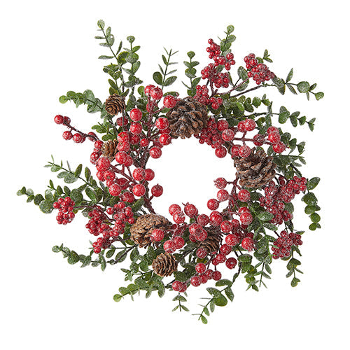 Iced Mixed Berry and Pinecone Mini  Wreath-Candle Ring
