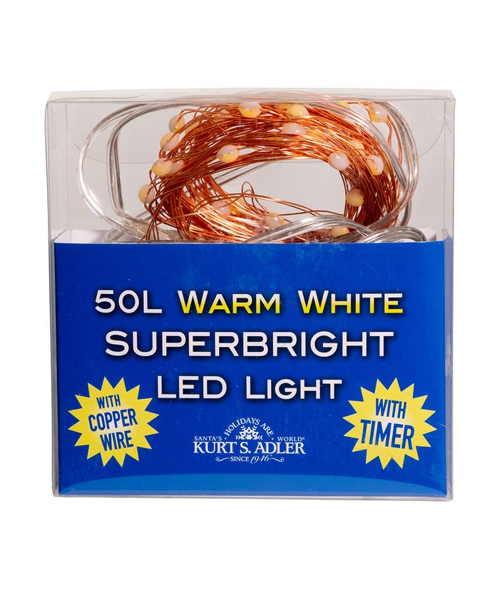 50-Light Battery-Operated Warm White Superbright LED Light Set - Copper Wire