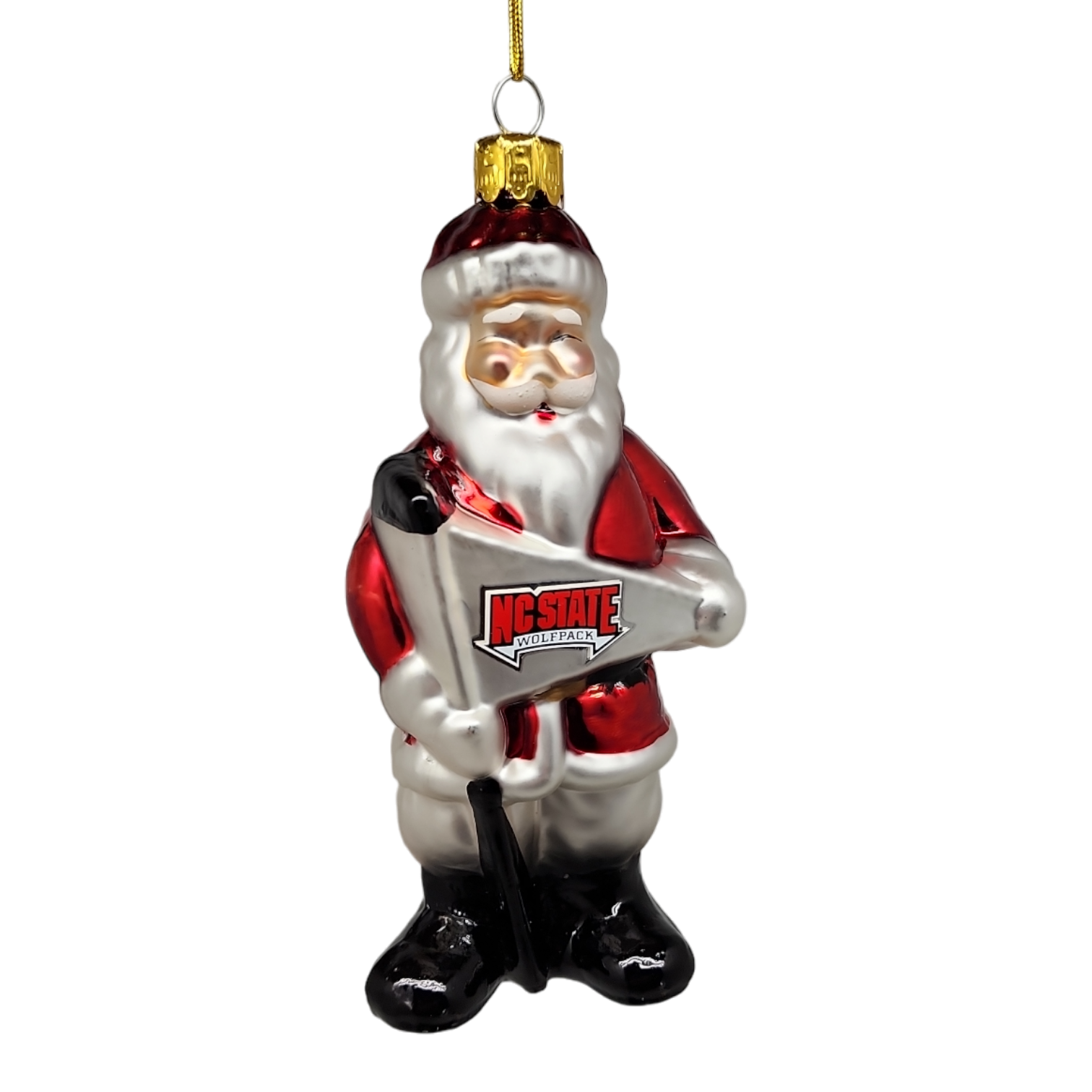 NC State Santa Claus Glass Ornament